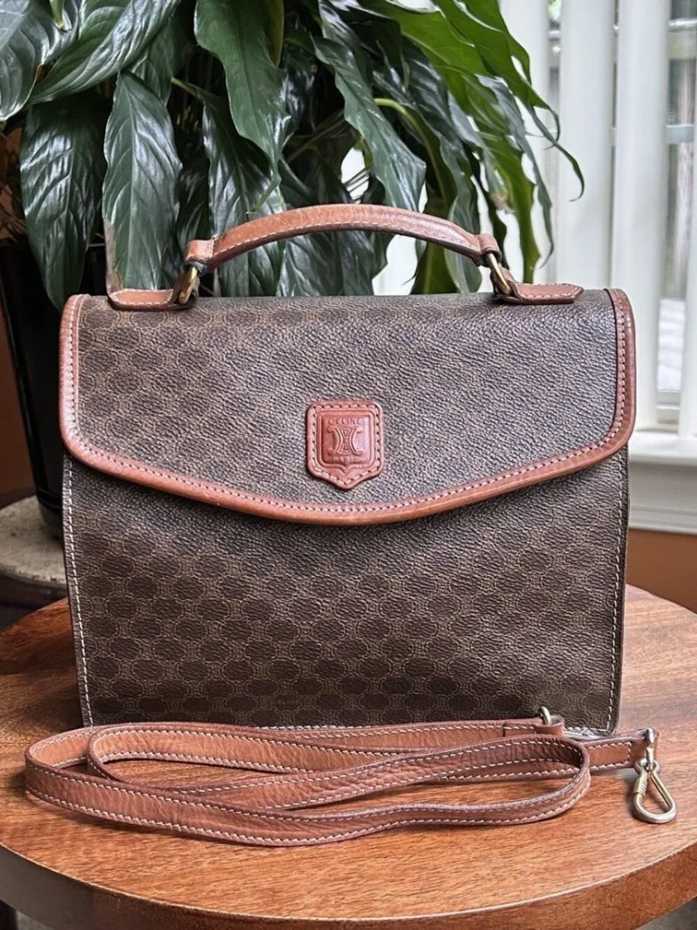 CELINE Macadam Two Way Satchel, Shoulder Bag, Brown